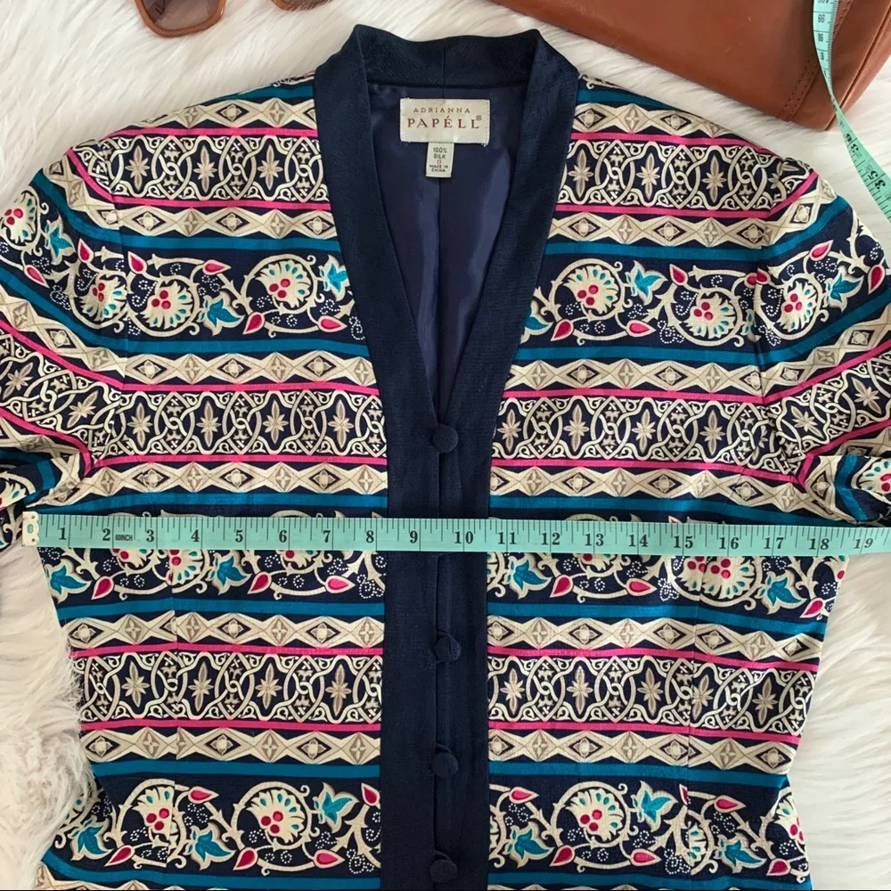Vintage ADRIANNA PAPÉLL silk boho patterned blazer - Picture 10 of 12